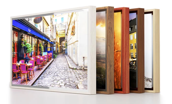 Five different wooden frame styles of Ocea Style TV on a white background in Ajman.